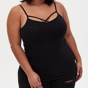 TORRID 00 (M 10) Deep Black Foxy Basic Layering Crisscross Cami Tank